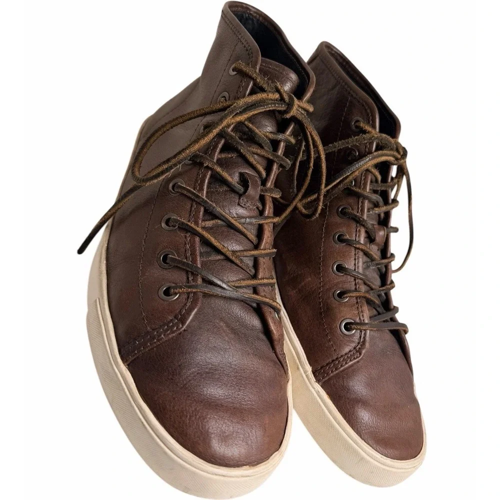 Frye Brett High Top Leather Sneakers Brown Lace Up Casual Mens 10.5 Minimalist - Picture 4 of 14
